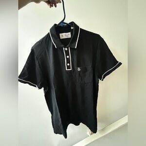 Penguin TEXTURED JOHNNY COLLAR SWEATER Men's Black  Polo Shirt - size medium